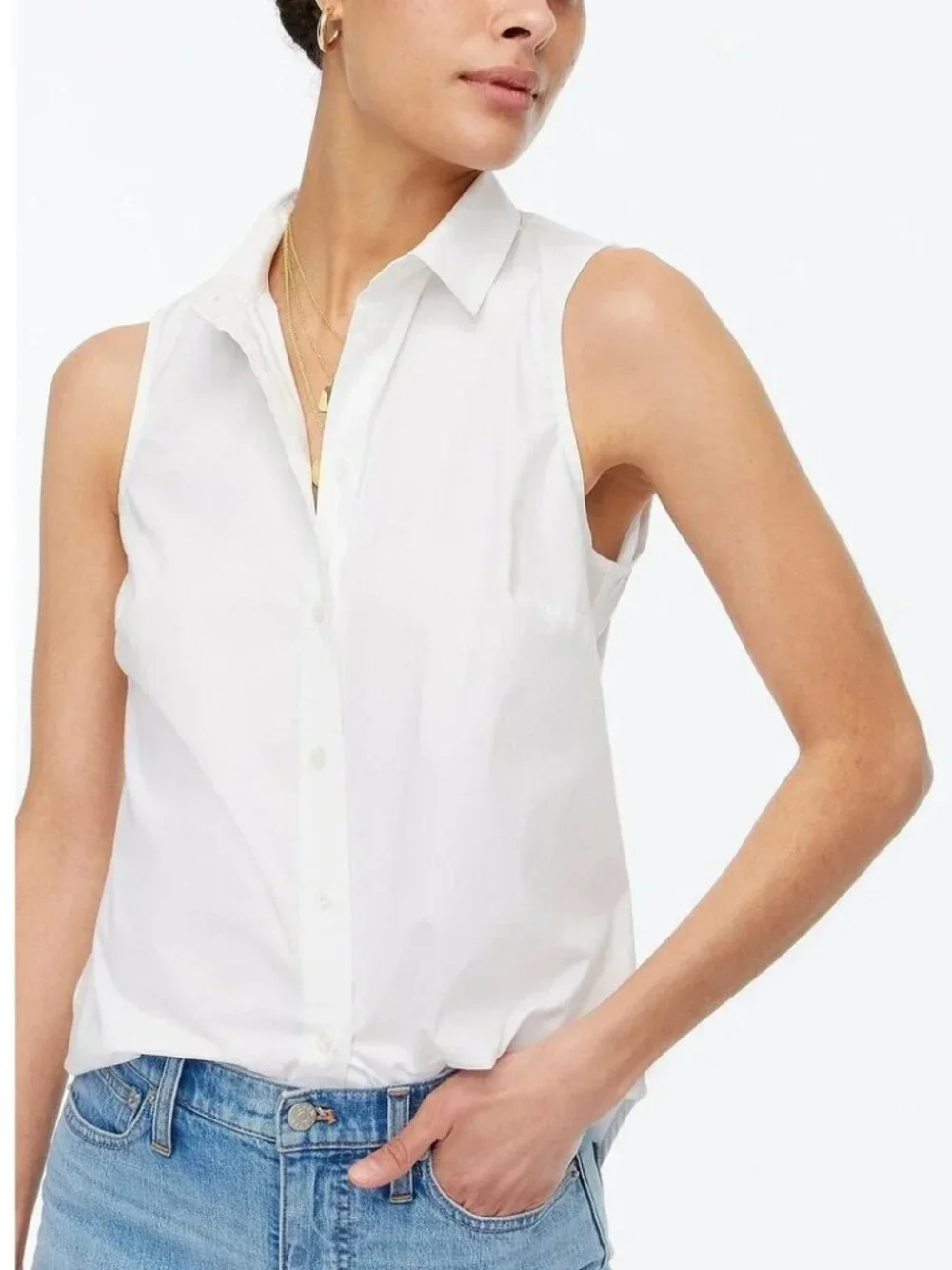 J. Crew White Sleeveless Button Down Perfect Fit Shirt PL NWT